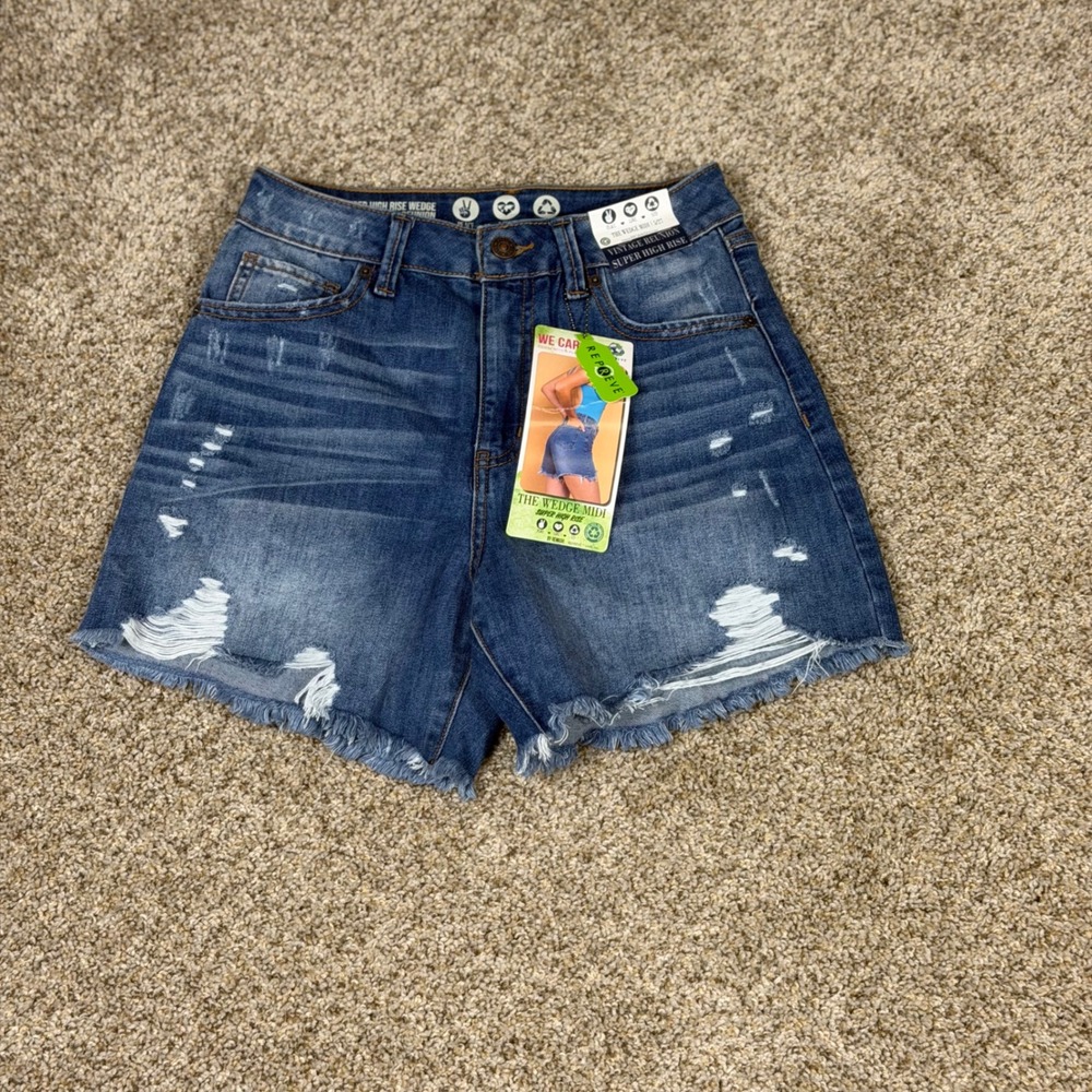 Rewash Vintage Reunion Super High Rise Wedge Midi Shorts Distressed Size 5/27